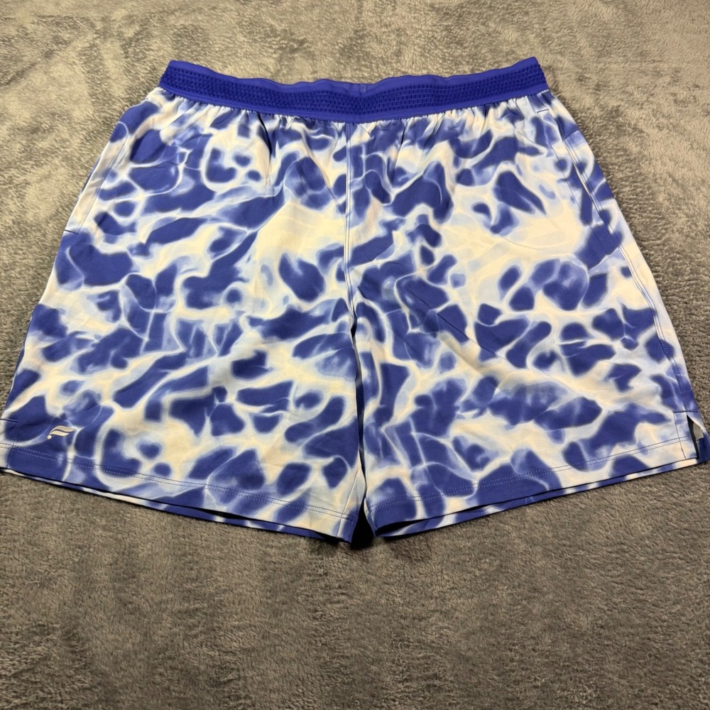 Fabletics Mens Fundamental Shorts Blue White Water Ripple Print Mesh Waist 7in
